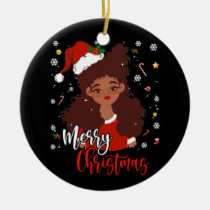 Santa Santa Hat Shirt Black African Julgransprydnad Keramik