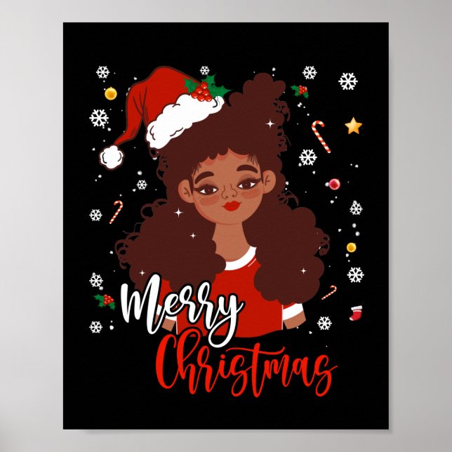 Santa Santa Hat Shirt Black African Poster (Framsidan)