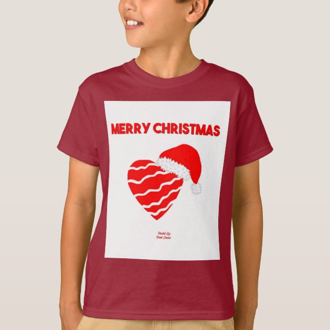 Santa Santa Heart Boys Maroon Basic T Shirt (Framsida)