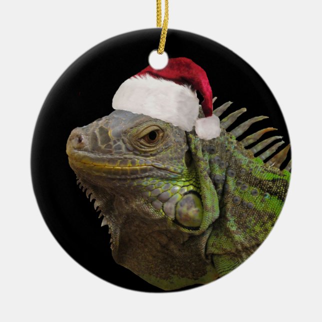 Santa Santa Iguana Lizard Julgransprydnad Keramik (Framsidan)