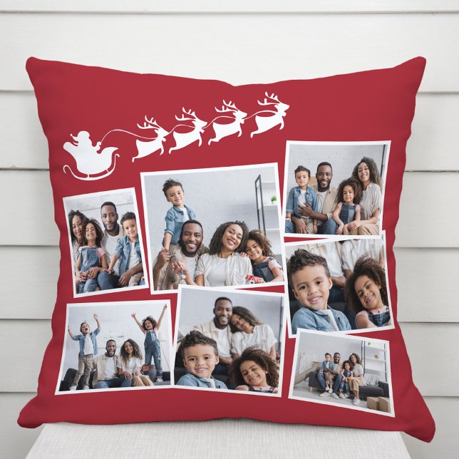 Santa Santa Sleigh Red Photo Collage Kudde (Skapare uppladdad)