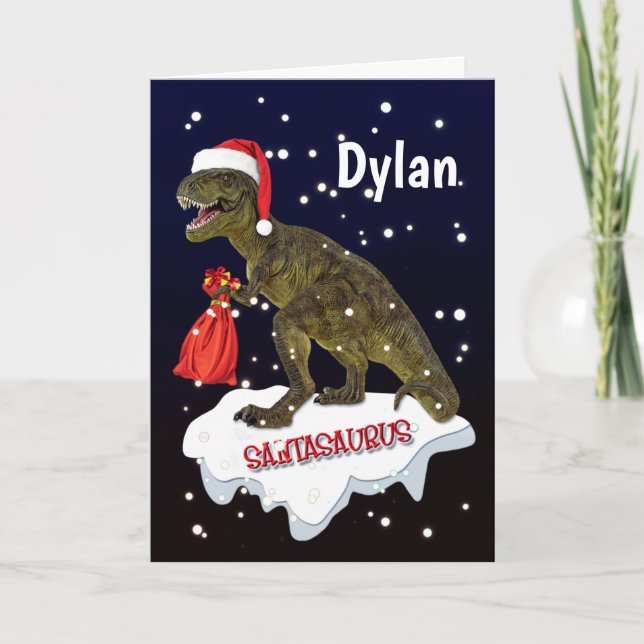 Santa-saurus Dinosaur Personalize julkort Tack Kort (Framsida)
