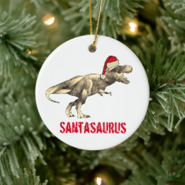 Santa saurus jul Dinosaur Scary T Rex Elf Julgransprydnad Keramik