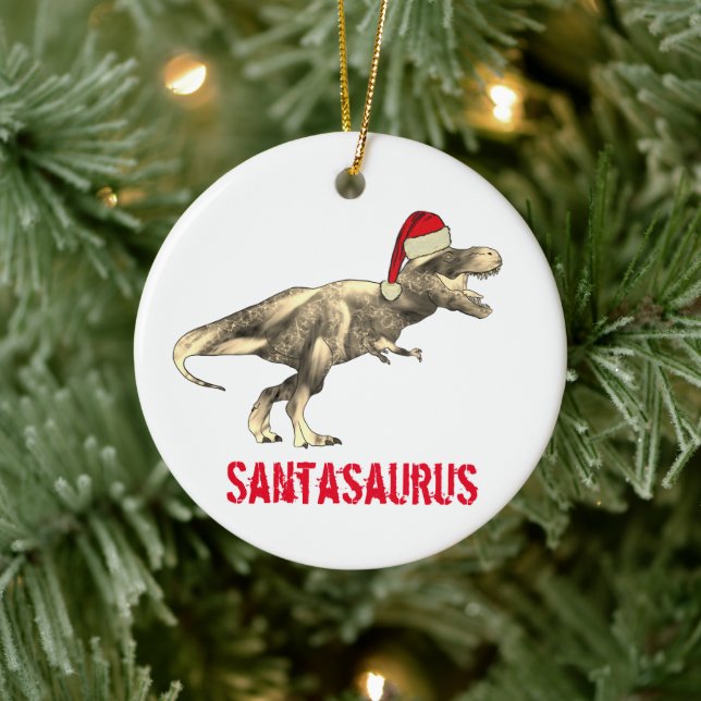 Santa saurus jul Dinosaur Scary T Rex Elf Julgransprydnad Keramik (Träd)