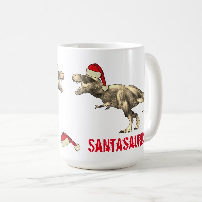 Santa saurus jul Dinosaur Scary T Rex Elf Kaffemugg (Framsida höger)
