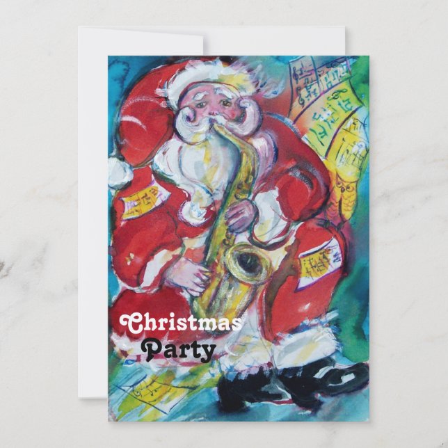 SANTA & SAX, JULFIRANDE Guld Metallisk Inbjudningar (Framsida)