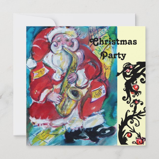 SANTA & SAX, JULFIRANDE Guld Metallisk Inbjudningar (Framsida)