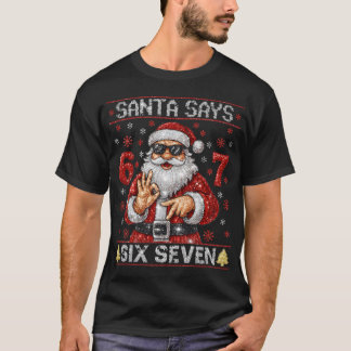 Santa Says 6 7 Bling Christmas Glitter Santa T Shirt