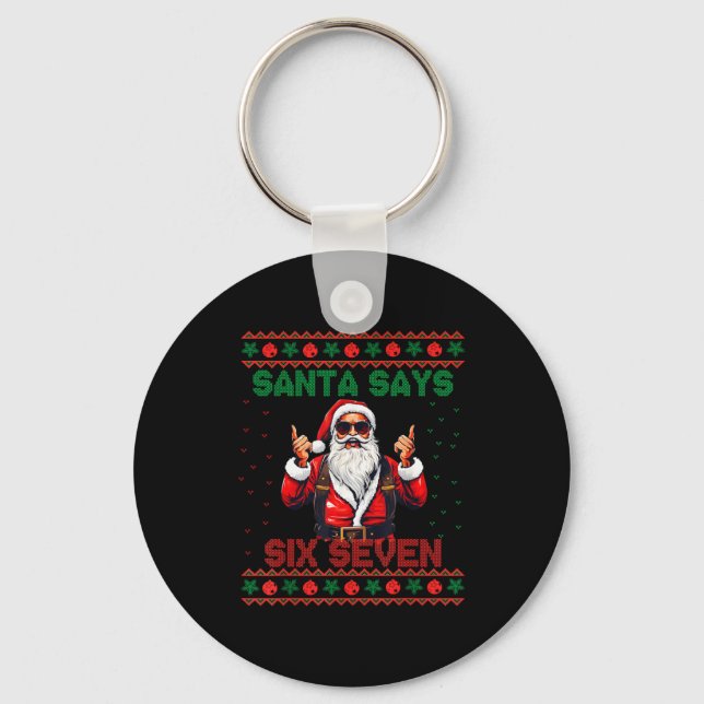 Santa Says Six Seven Ugly Christmas Sweater 67 Mem Nyckelring (Framsida)