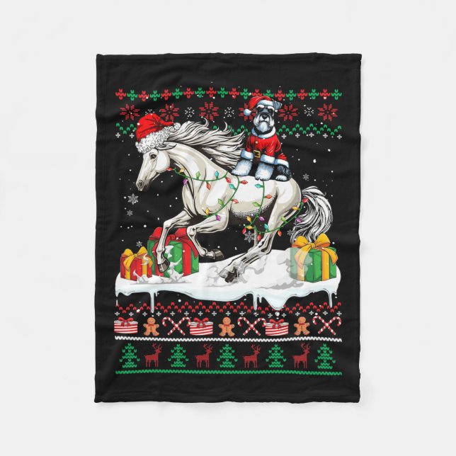 Santa Schnauzer Riding Horse julsötare Lov Fleecefilt (Framsidan)