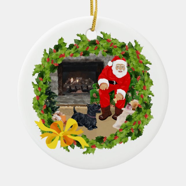 Santa Scottie Hund Prydnad Julgransprydnad Keramik (Framsidan)