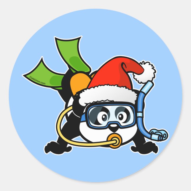 Santa Scuba Panda Runt Klistermärke (Framsida)