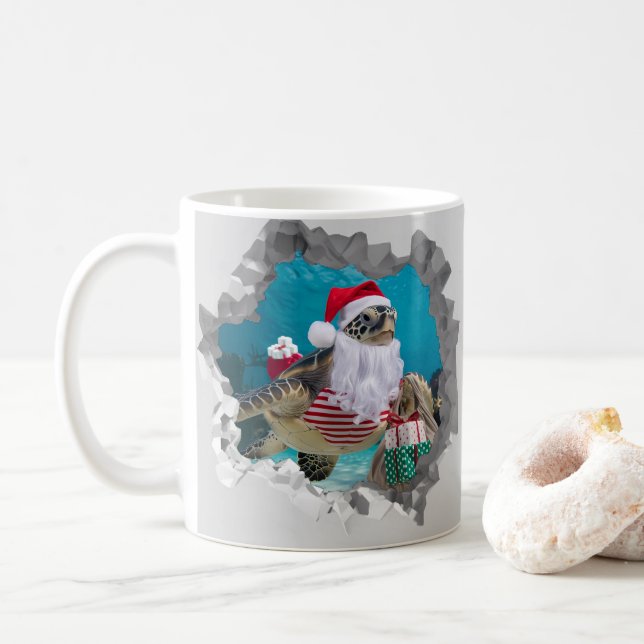 Santa Sea Turtle med jul Hat Broken Wall Kaffemugg (Med munk)