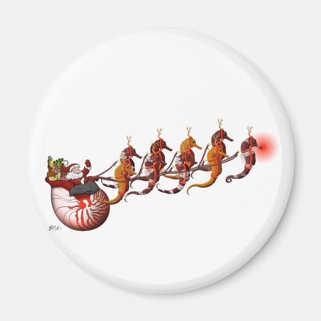 Santa Seahorse Sleigh Magnet (Framsidan)