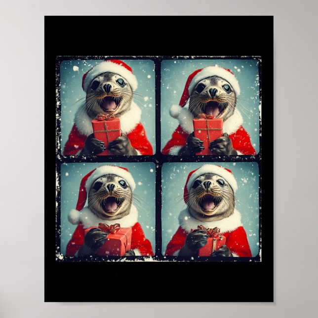 Santa Seal Ocean Animal Photography Sea Lejon Chri Poster (Framsidan)