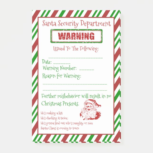 Santa Security Warning Post-it Block (Framsida)