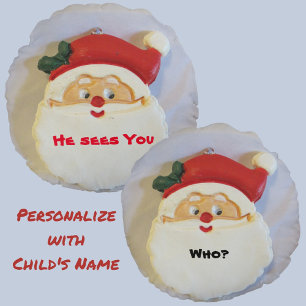 Santa Sees You-Anpassadet Rund Kudde