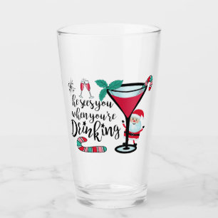Santa Sees You Drinking Funny jul Glaskopp