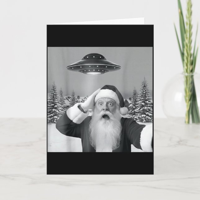 Santa Selfie With Reindeer Ufo Funny Xmas Men Wome Kort (Framsida)