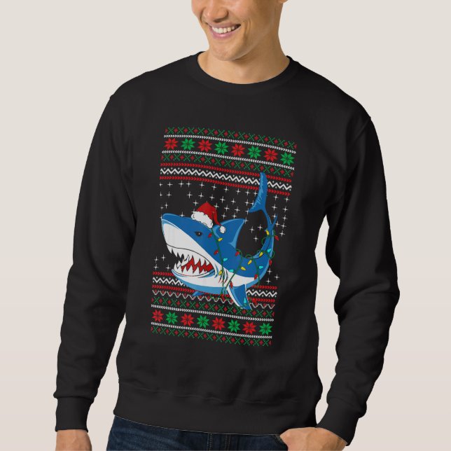 Santa Shark  Christmas Ugly Sweater For Men Women  Lång Ärmad Tröja (Framsida)