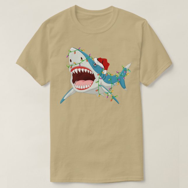 Santa Shark jul Ljus Funny Shark Julafton T Shirt (Design framsida)