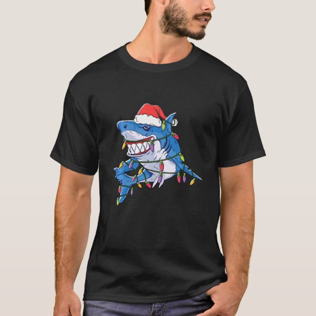 Santa Shark jul Ljus Julafton Pajama Sharkmas T Shirt (Framsida)