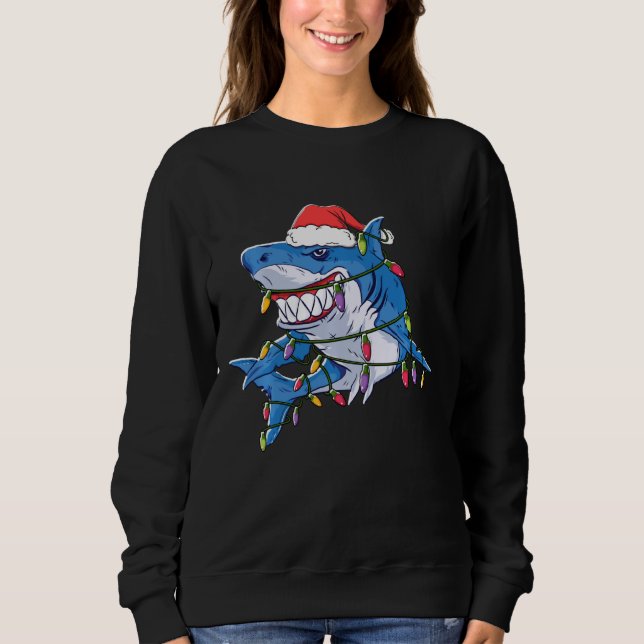 Santa Shark jul Ljus Julafton Pajama Sharkmas T Shirt (Framsida)