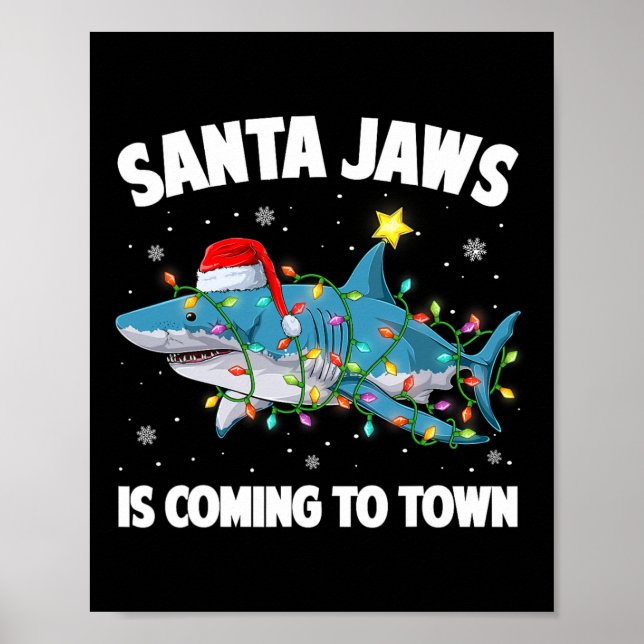 Santa Shark jul Ljus Merry Sharkmas Julafton B Poster (Framsidan)