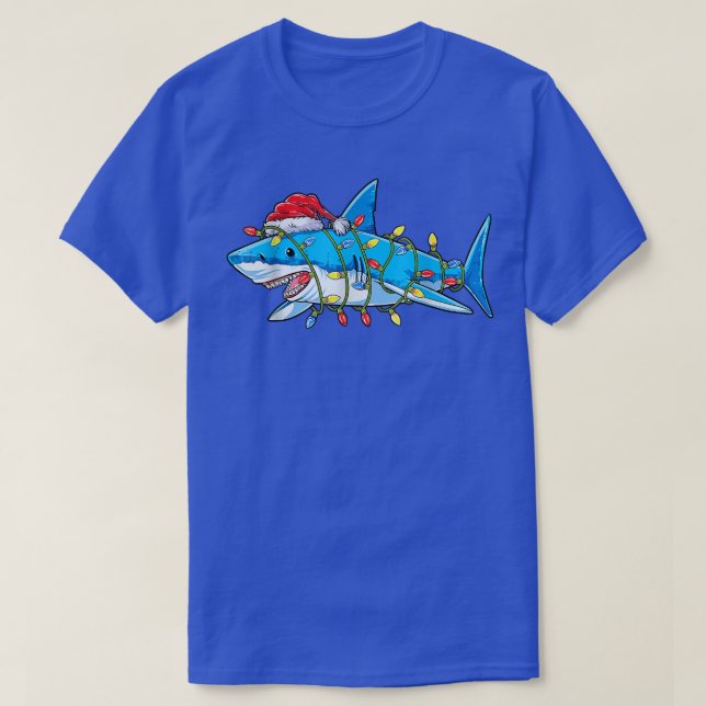 Santa Shark jul Ljus Sharkmas Träd Funny T Shirt (Design framsida)