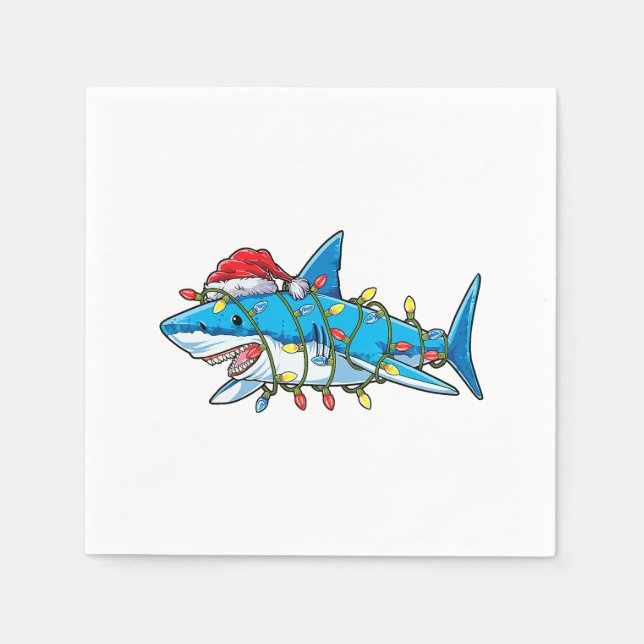 Santa Shark jul Ljus Sharkmas Träd Julafton Bo Pappersservett (Framsidan)