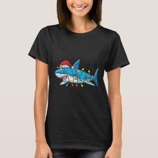 Santa Shark jul Ljus Sharkmas Träd Julafton Bo T Shirt