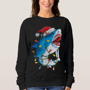 Santa Shark jul Ljus Sharkmas Träd Julafton Bo T Shirt