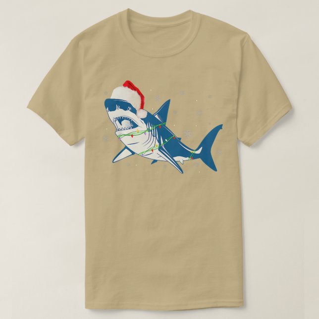 Santa Shark jul Ljus Sharkmas Träd Julafton Bo T Shirt (Design framsida)
