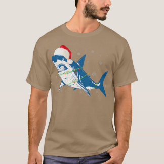 Santa Shark jul Ljus Sharkmas Träd Julafton Bo T Shirt