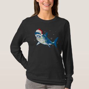 Santa Shark jul Ljus Sharkmas Träd Julafton Bo T Shirt
