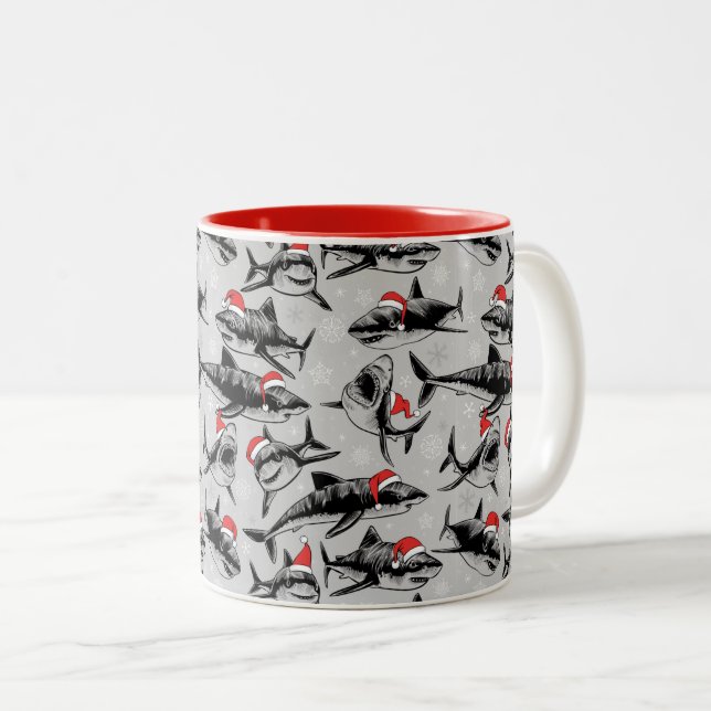 Santa Shark Mönster Två-Tonad Mugg (Framsida höger)