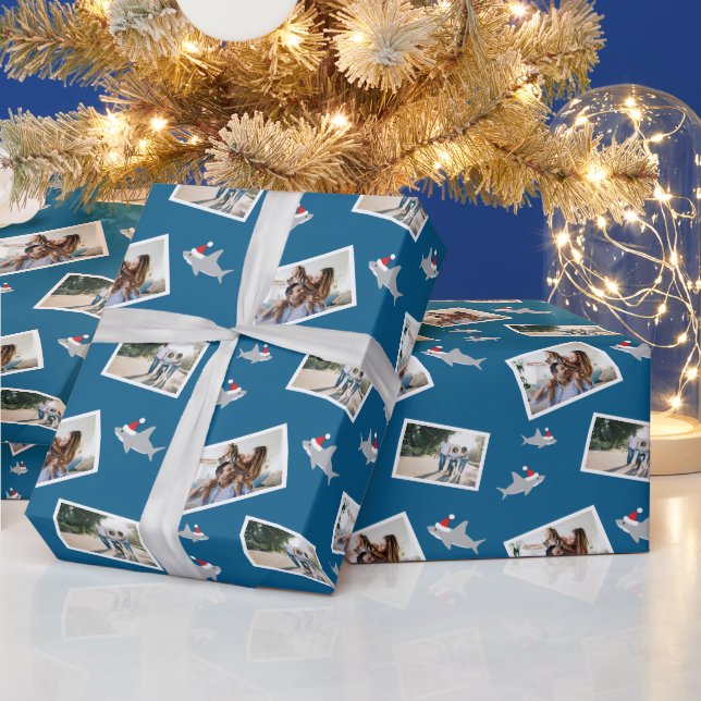 Santa Shark Photo Jul Wrapping Papper Presentpapper (Helgdagar)