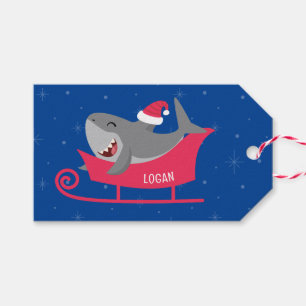 Santa Shark Sled Presentetikett