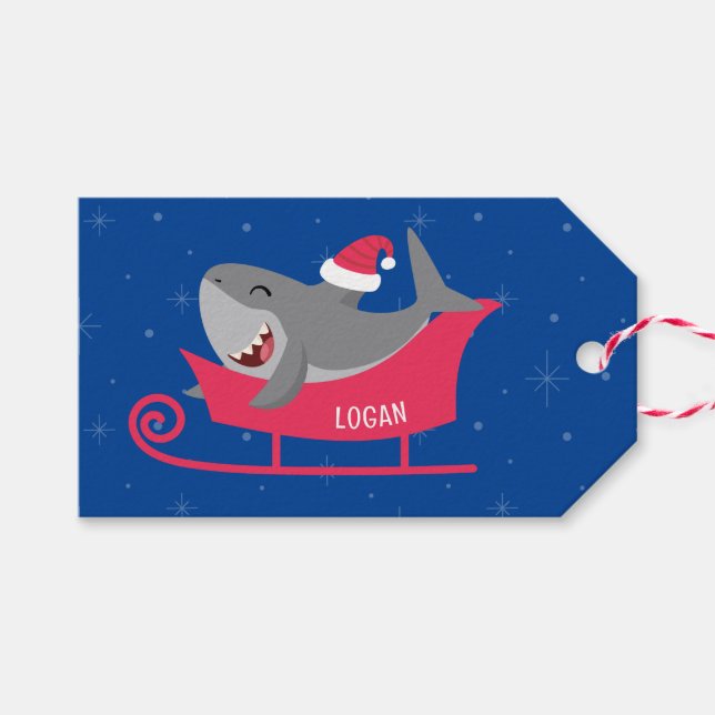 Santa Shark Sled Presentetikett (Framsidan (Horizontal))