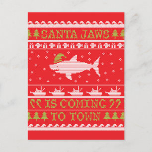Santa Shark Ugly Sweater-julhak Helg Vykort