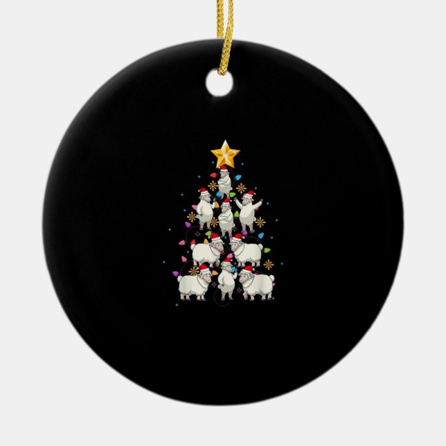 Santa Sheep Julgran Ljus Funny Sheep Gift Julgransprydnad Keramik (Framsidan)