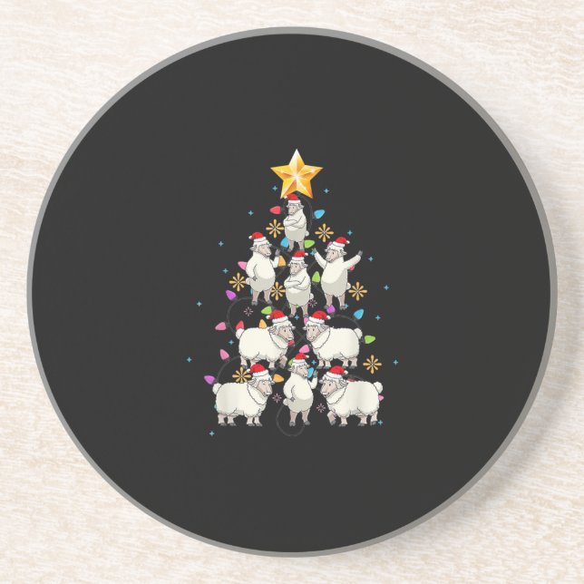 Santa Sheep Julgran Ljus Funny Sheep Gift Underlägg (Framsidan)