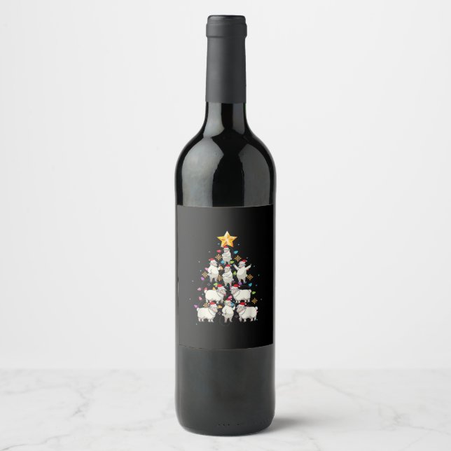 Santa Sheep Julgran Ljus Funny Sheep Gift Vinflaska Etikett (Framsida)