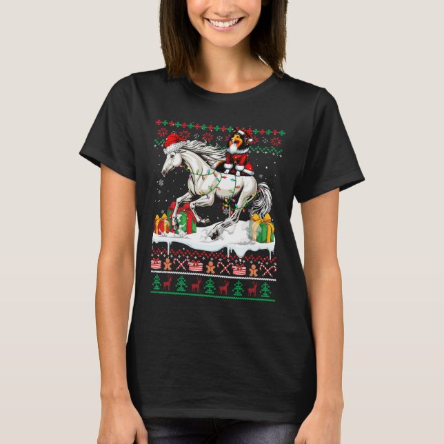 Santa Sheltie Riding Horse Julsötare Älskare T Shirt (Framsida)