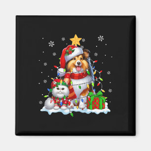 Santa Sheltie with Elf Cat jul Ljus Owner Magnet
