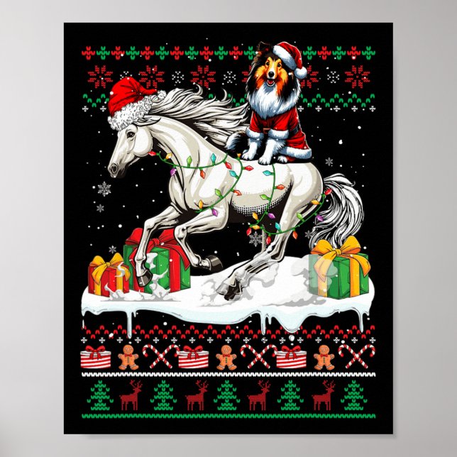 Santa Shetland Sheepdog Riding Horse Jul Swe Poster (Framsidan)