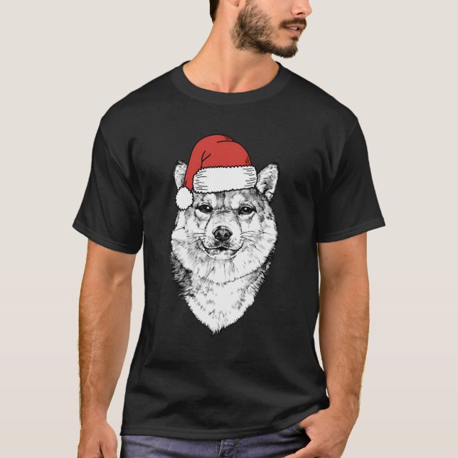 Santa Shiba Inu Hund Ugly jul T Shirt (Framsida)