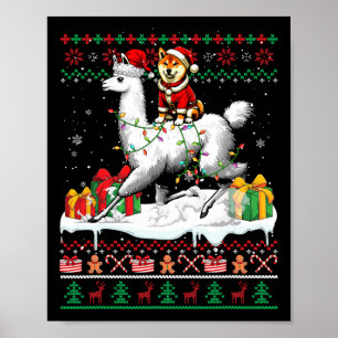 Santa Shiba Inu Riding Llama jul Sweater Lov Poster