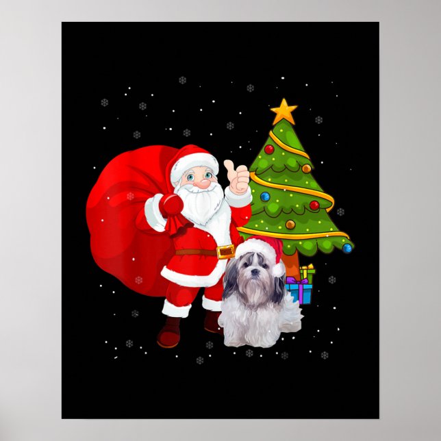 Santa Shih Tzu Julgran Funny Julafton Gift Poster (Framsidan)