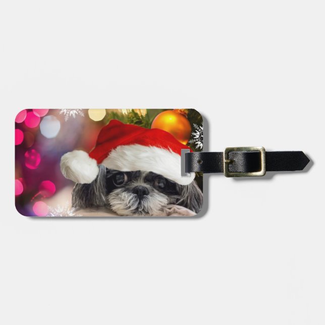 Santa Shih Tzu Luggage Tag Bagagebricka (Horisontell Framsida)
